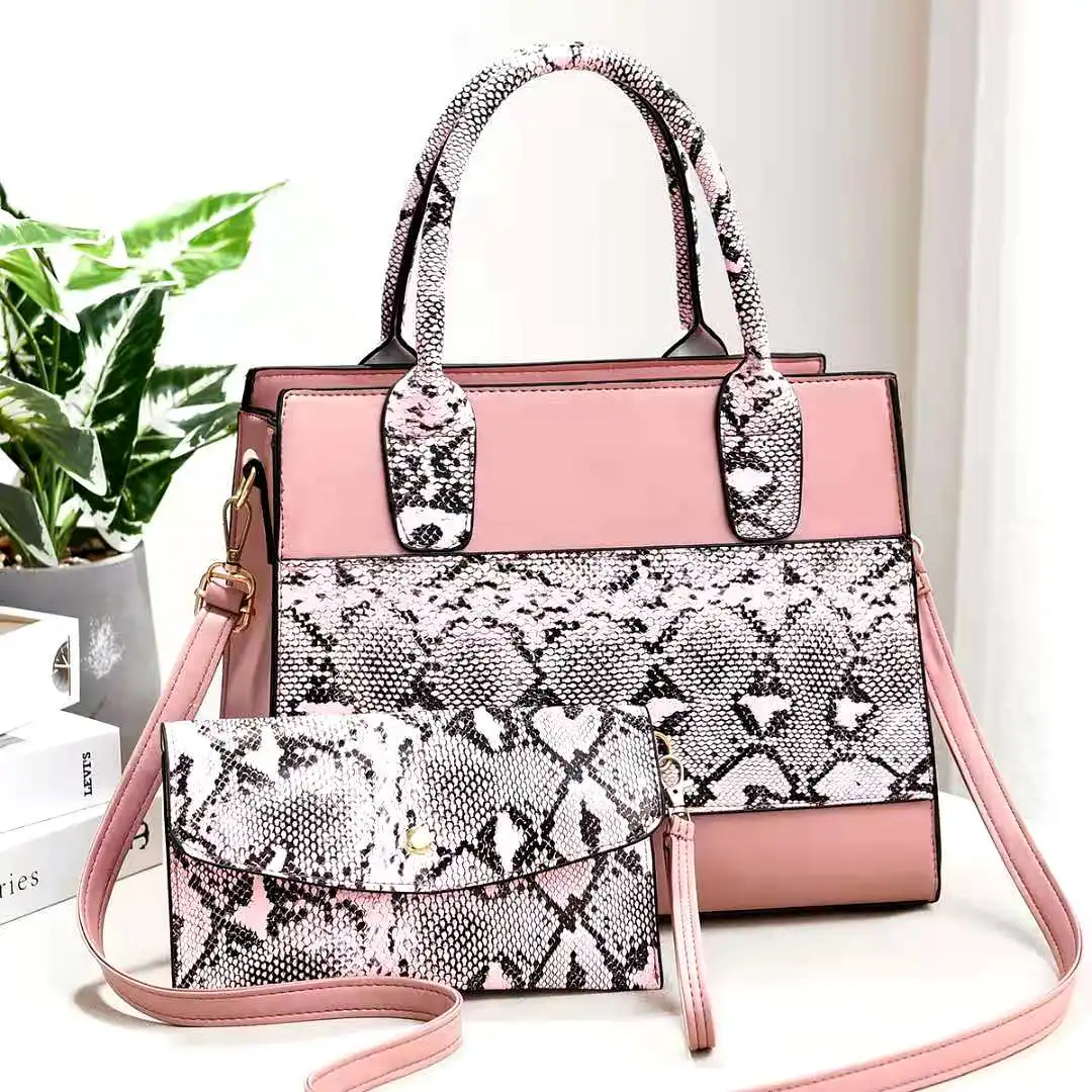 

Wholesale 2021 Latest Design Fashion Women Snake Print Crossbody Shoulder bag Handbag sets 2 pieces, 6 colors