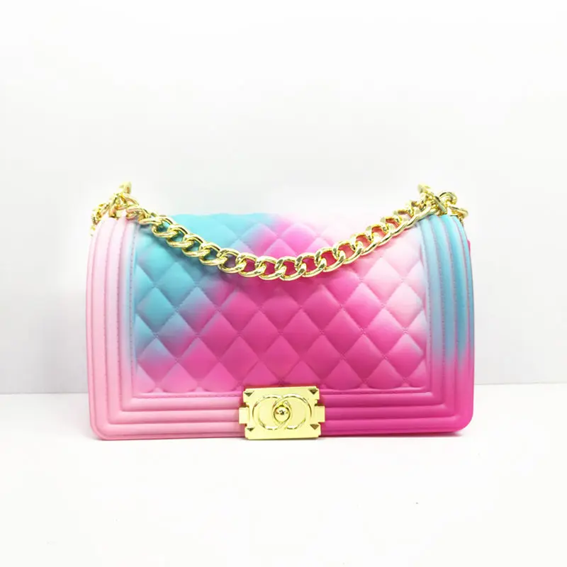 

Rhombus Texture One Shoulder Chain Bag Gradient Color PVC Matte 2021 Jelly Bags Women Handbags Ladies, Yellow green, yellow pink, red white, x red, rose red blue 1...