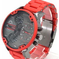 

Luxury Dual Time Display Business Watches for Men Red Steel Strip Sport Quartz Chronograph Watch Dz Style Relogio Masculino