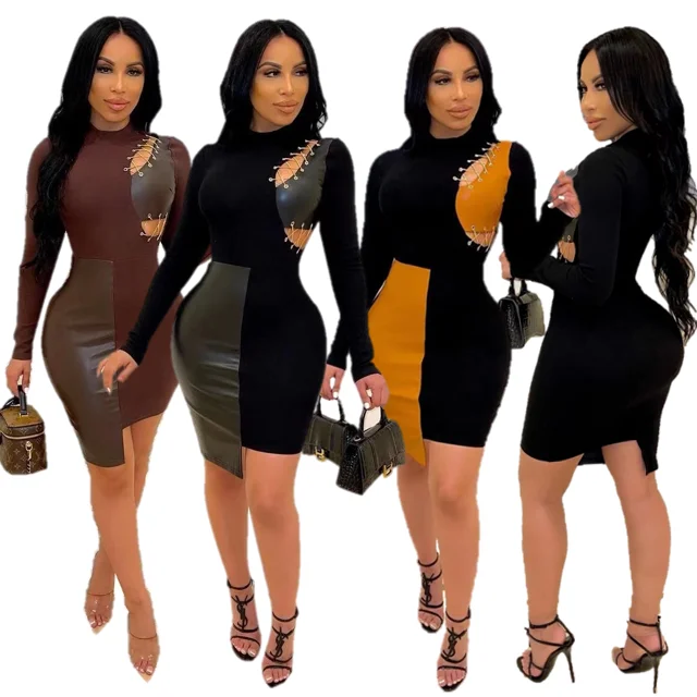 

Leather Pu wholesale 2022 Spring Sexy Corsets Crop Tops New Arrivals Night Club Party Ladies Elegant Dresses