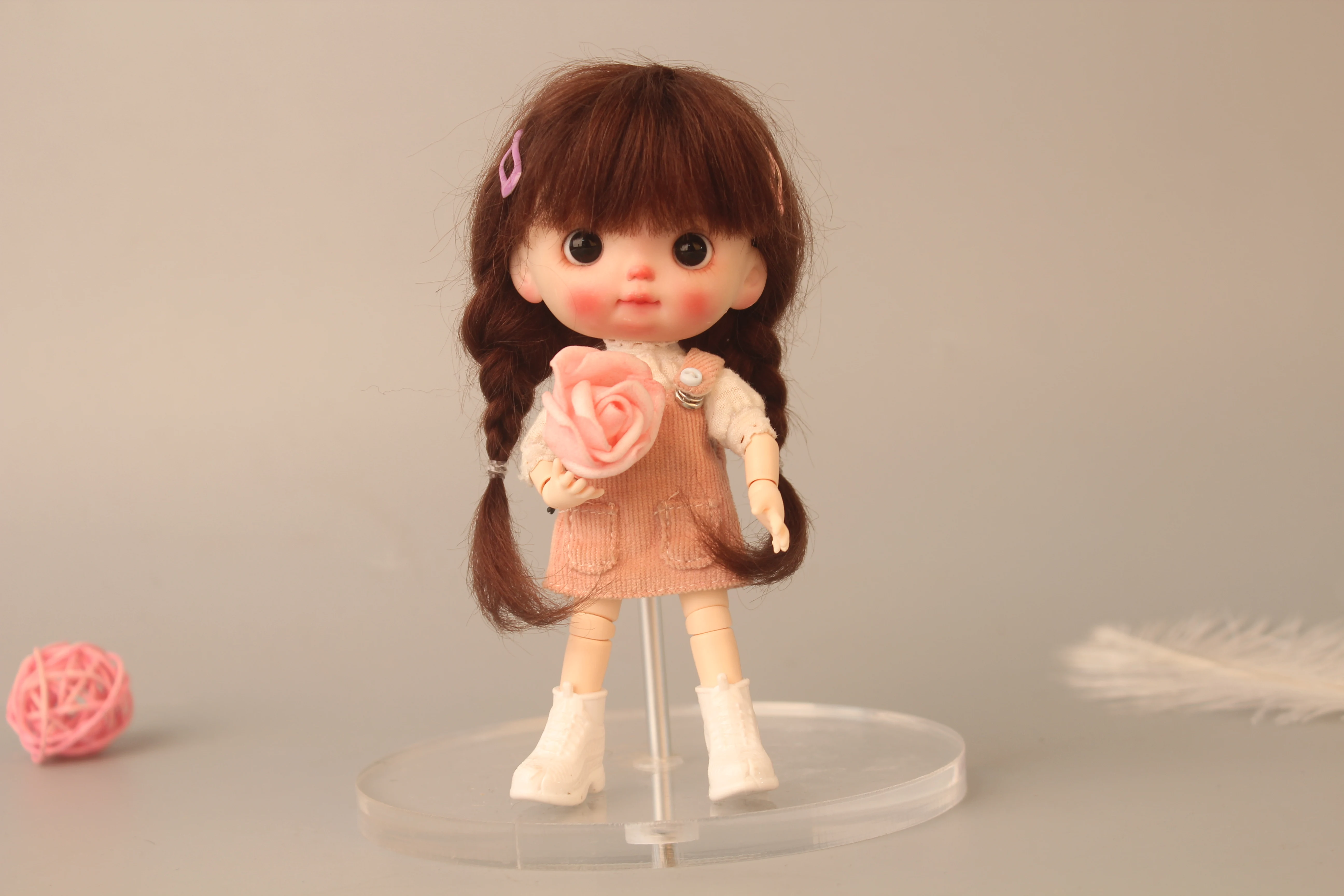 Cute 1/8 BJD Wig Ob11 Single Ponytail Doll Wig Doll Mohair Wig Doll Hair SD 13.5-14cm Curly Hair