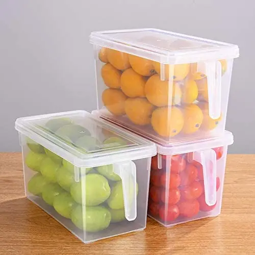 

Square Handle Food Storage Organizer Boxes with Lids for Refrigerator Fridge Cabinet Desk Plastic Storage Containers, Customized color