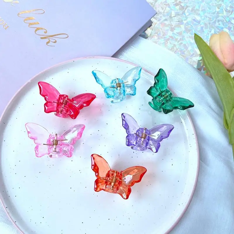 

Fast Ship 6 Colors Options Acrylic Butterfly Hair Clips Accessories for Girls, Colorful