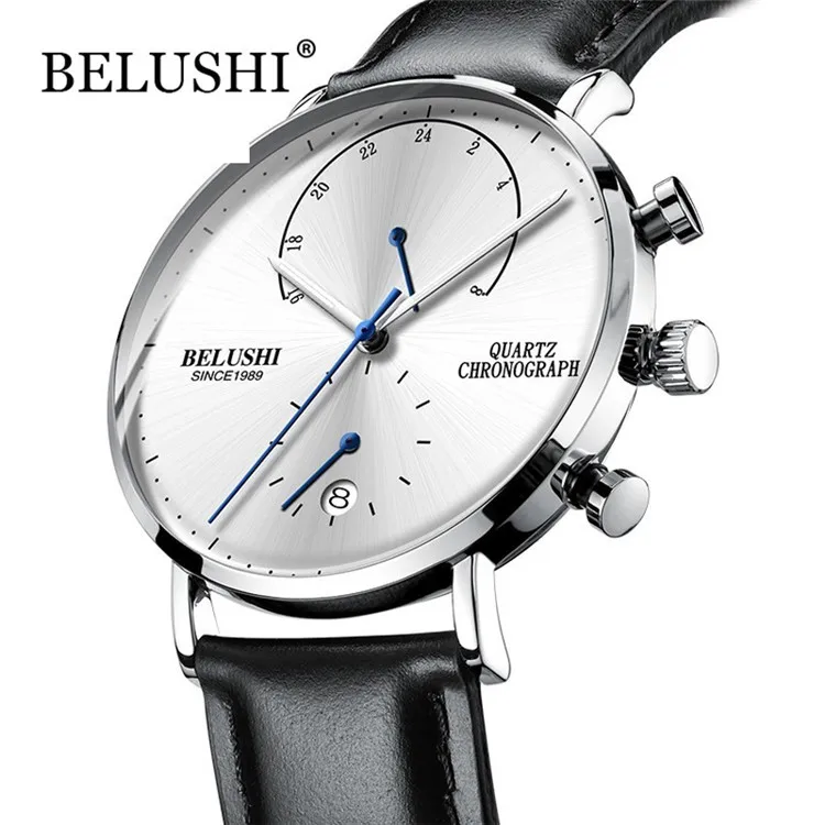 

belushi Waterproof Watches Leather Strap Slim Quartz Casual Business Mens Wrist Watch Top Brand Belushi Male Clock 2018 Fashion