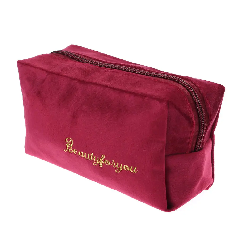 

Wholesale logo custom velvet cosmetic case make up bag toiletry bag makeup organizer, Customized