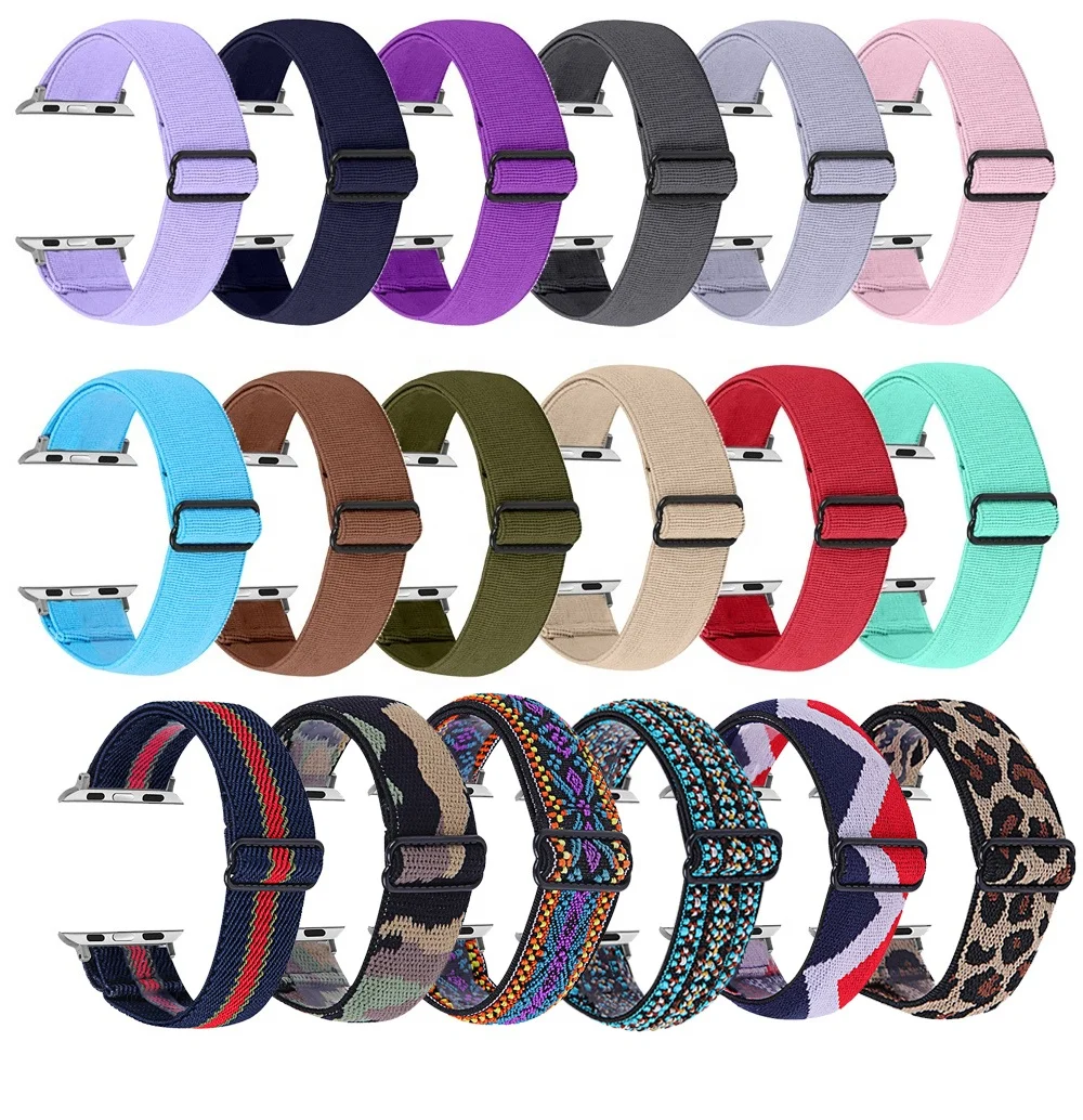 

New Trend Stretchy Elastic Braided Nylon Loop Wrist Bracelet Strap Bandas Correa Para For Apple Watch Series 6 5 4 3 2 1 SE Band