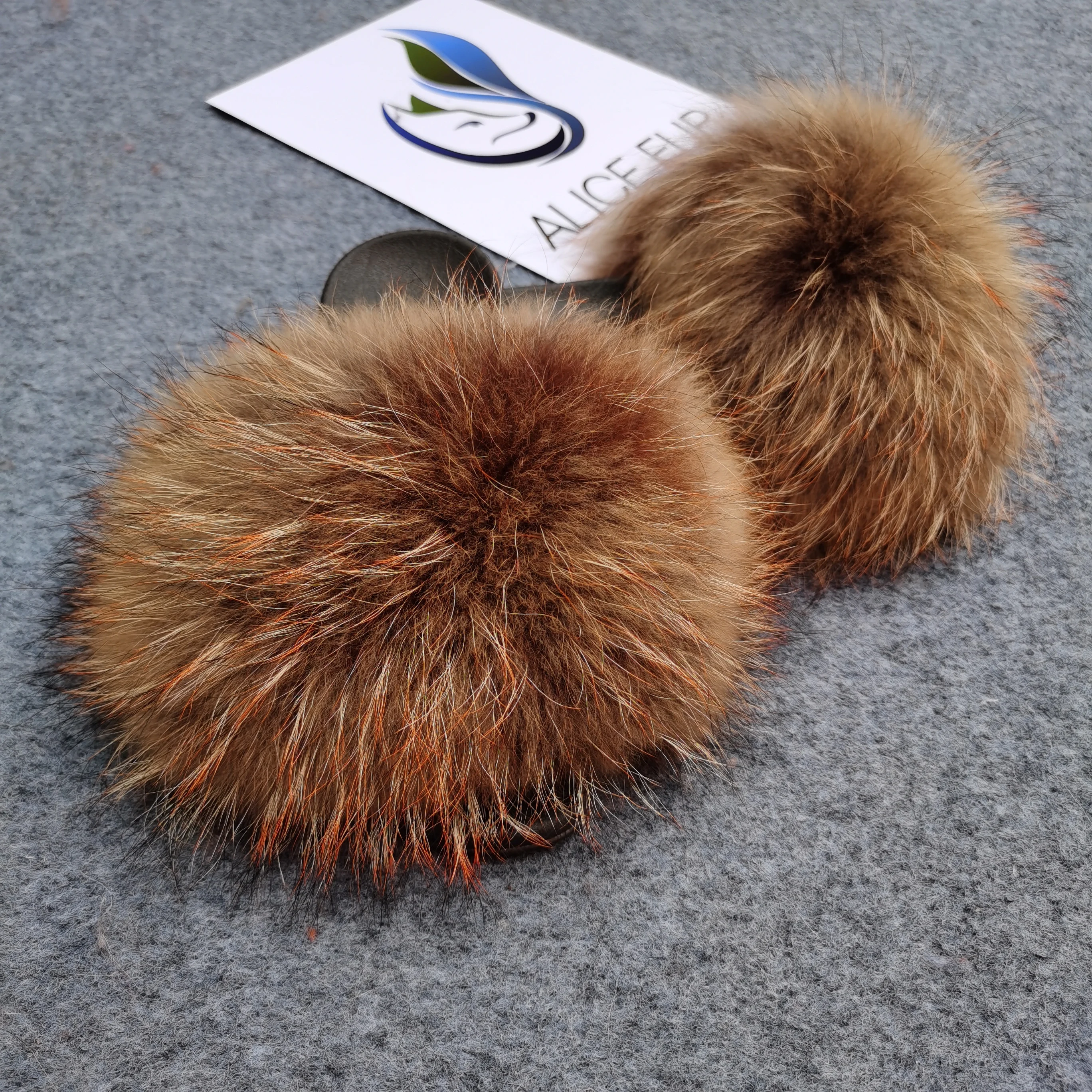 

ALICEFUR Wholesale custom indoor fuzzy fur slippers real fur slides for women