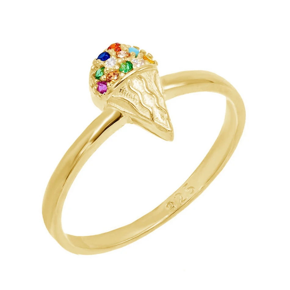 

925 sterling silver rings 18k gold plated trendy special multi-color cubic zirconia Ice cream shape ring for women