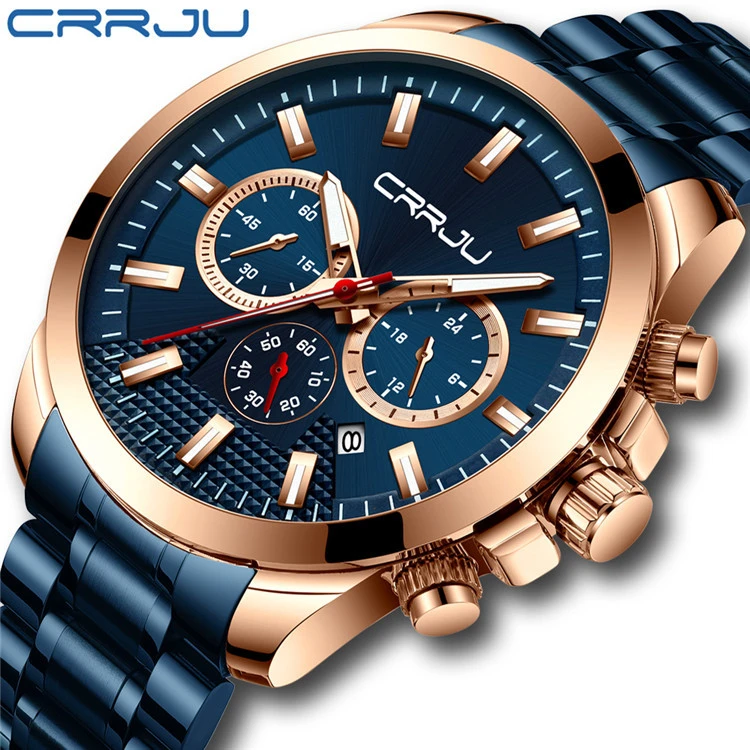 

CRRJU 2286 New Business Men Watch Full Steel Chronograph Quartz Clock Waterproof Big Dial Watch Relogio Masculino