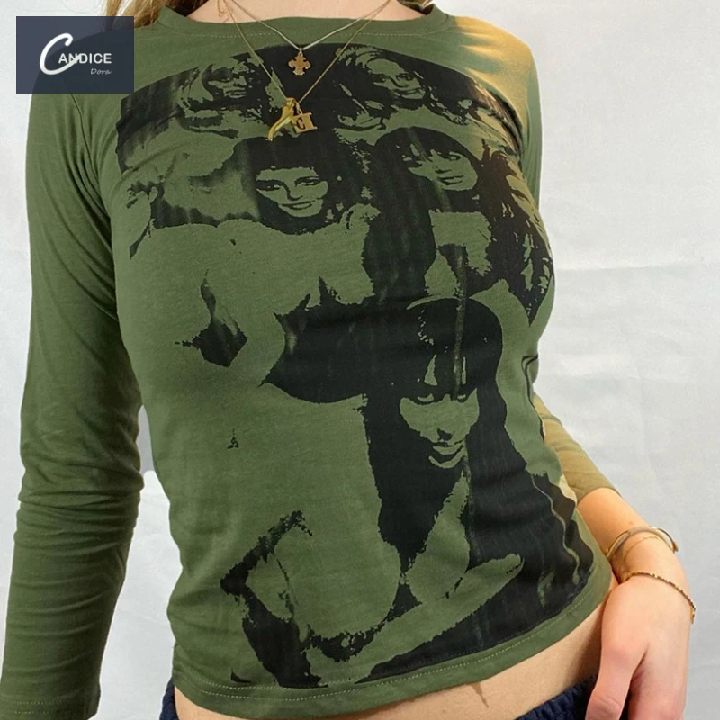 

Candice cheap wholesale crop streetwear bodycon graffiti print shirts long sleeve tops for women