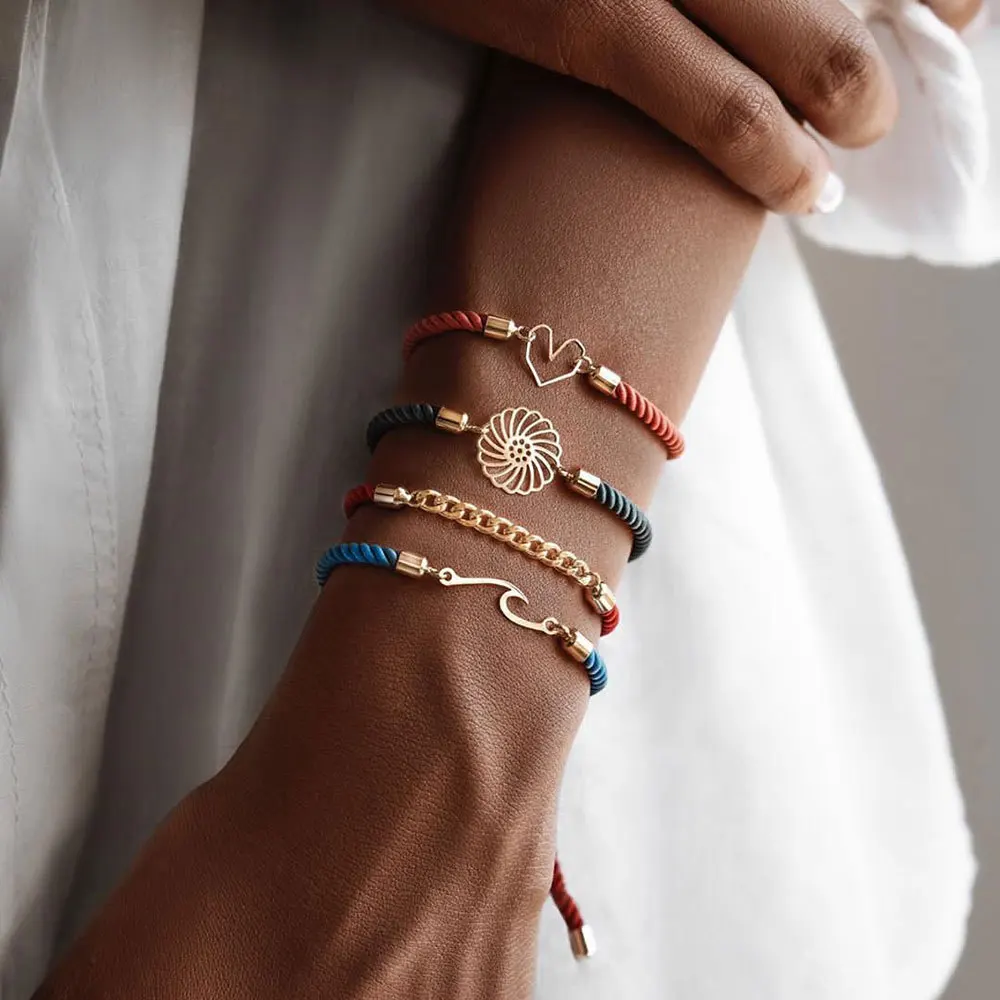 

Fashion Jewelry Handmade Red Braided Rope Chain Charm Bracelet