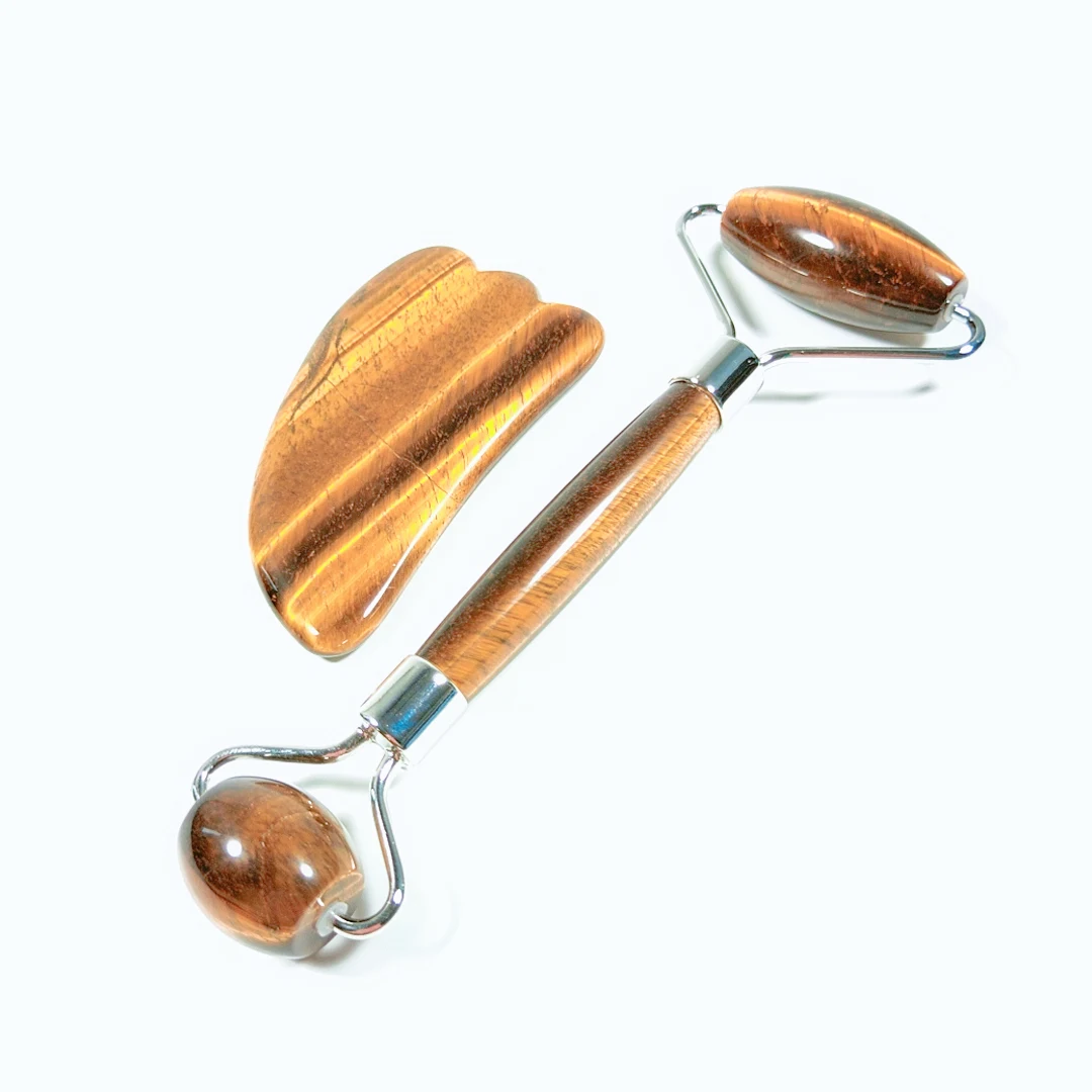 

Natural Tiger eye Facial Jade Stone Roller Massage Tool Face Massager