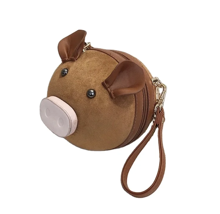 

Suede Cute Lovely Pig Bag Wristlet Round Clutch Purse Cosmetic Sling Shoulder Bags, Customized color