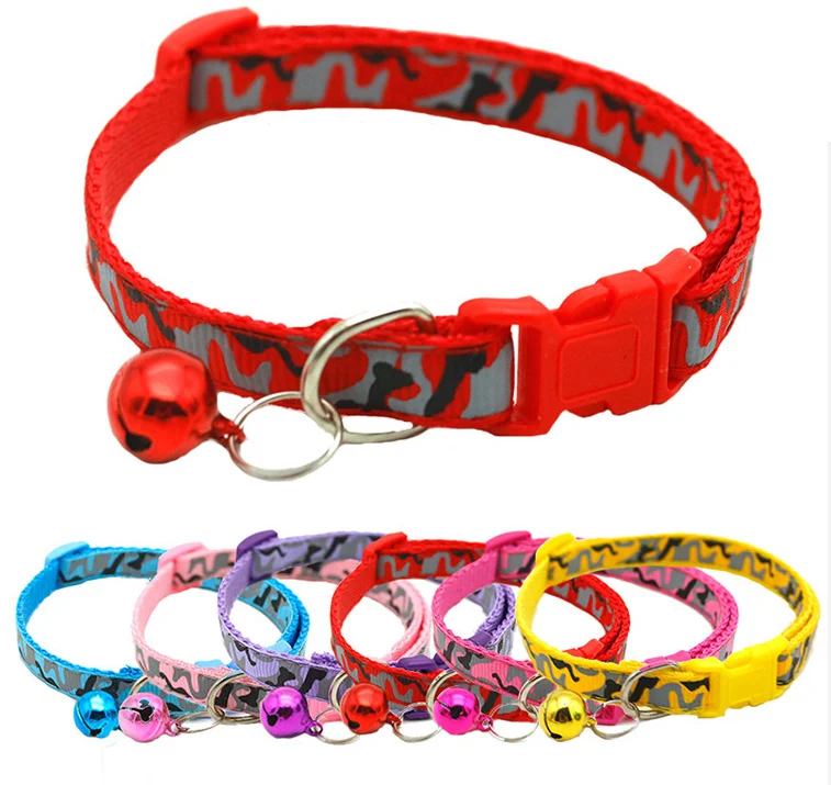

pet cat luminous reflective Camouflage adjustable customized sublimation dog collar with Bell, Multiple colors