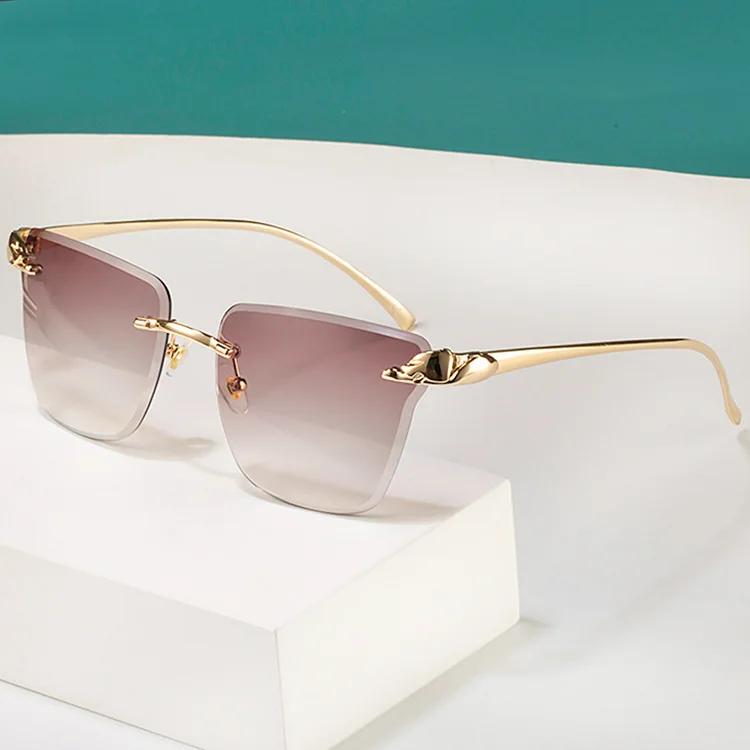 

Partagas Luxury Famous Brand Fashion Sun Glasses Shades Rimless Cat Eye Diamond Cut Leopard Women Female UV400 Sunglasses