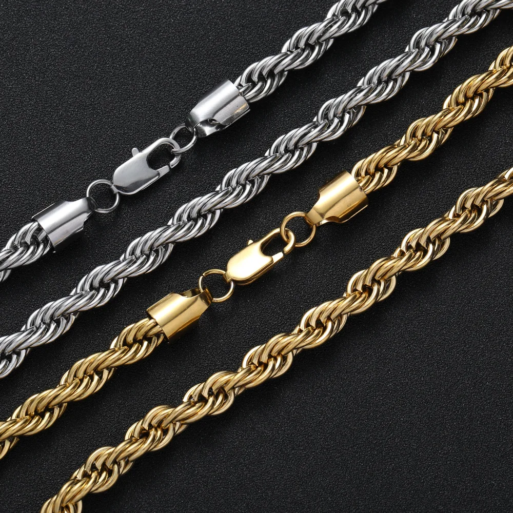 

Hip Hop 3mm- 8mm Gold Gold Stainless Steel Rope Bracelet