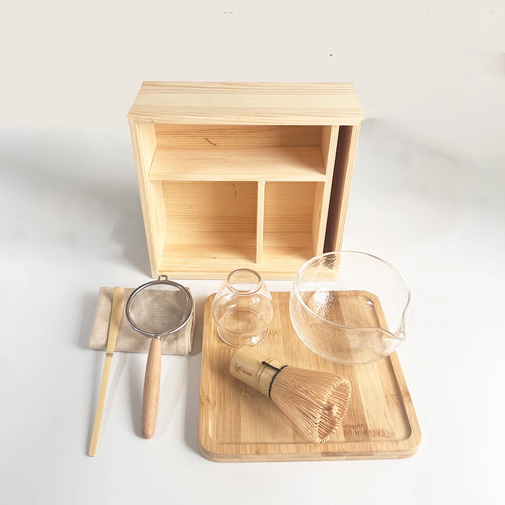 

Sustainable Eco matcha kit wood box Engraving Logo Matcha tea making kit wholesale matcha set wooden Gift Set Box