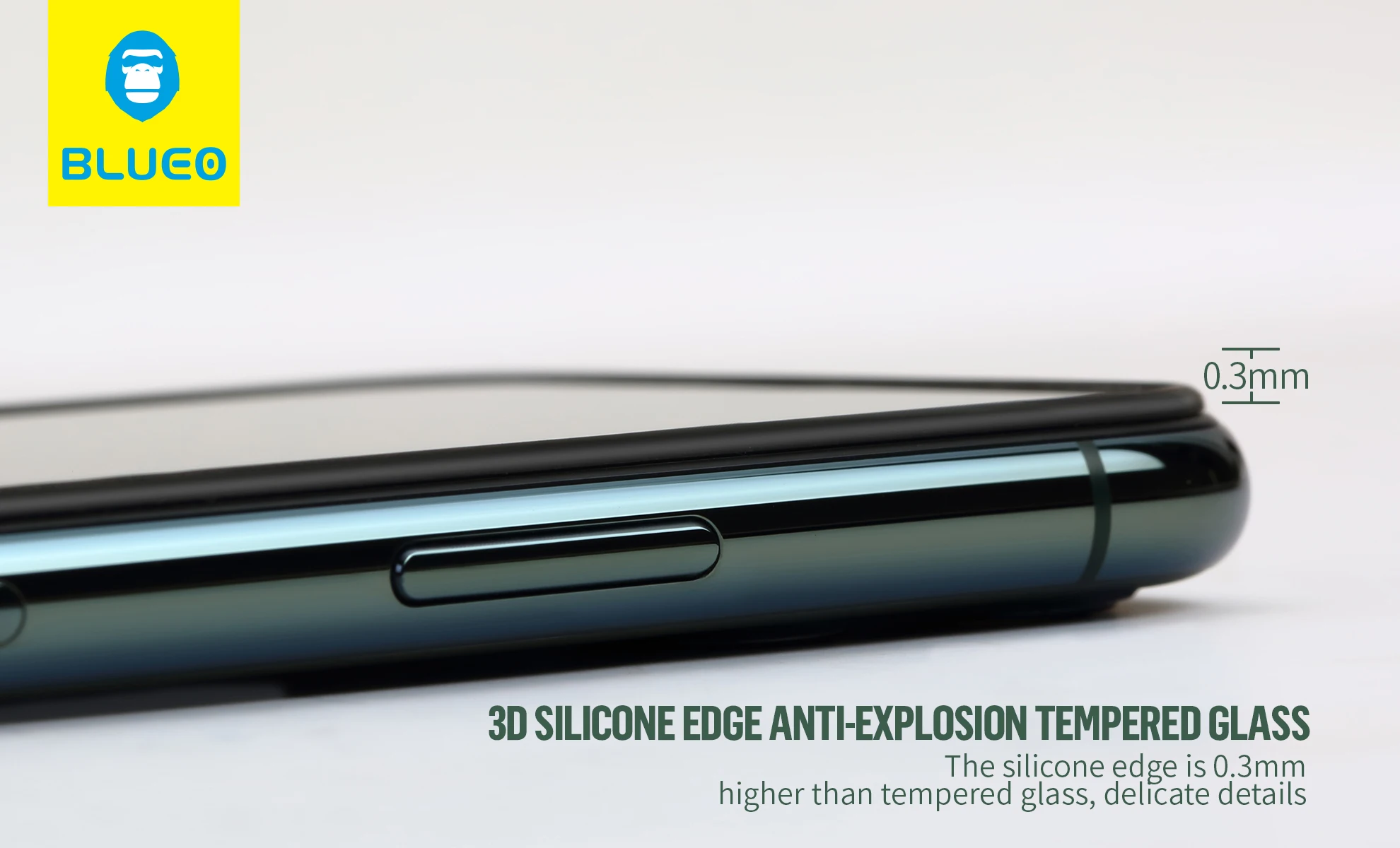 Blueo Never Broken Flexible Rubber Edge Tempered Glass Shockproof