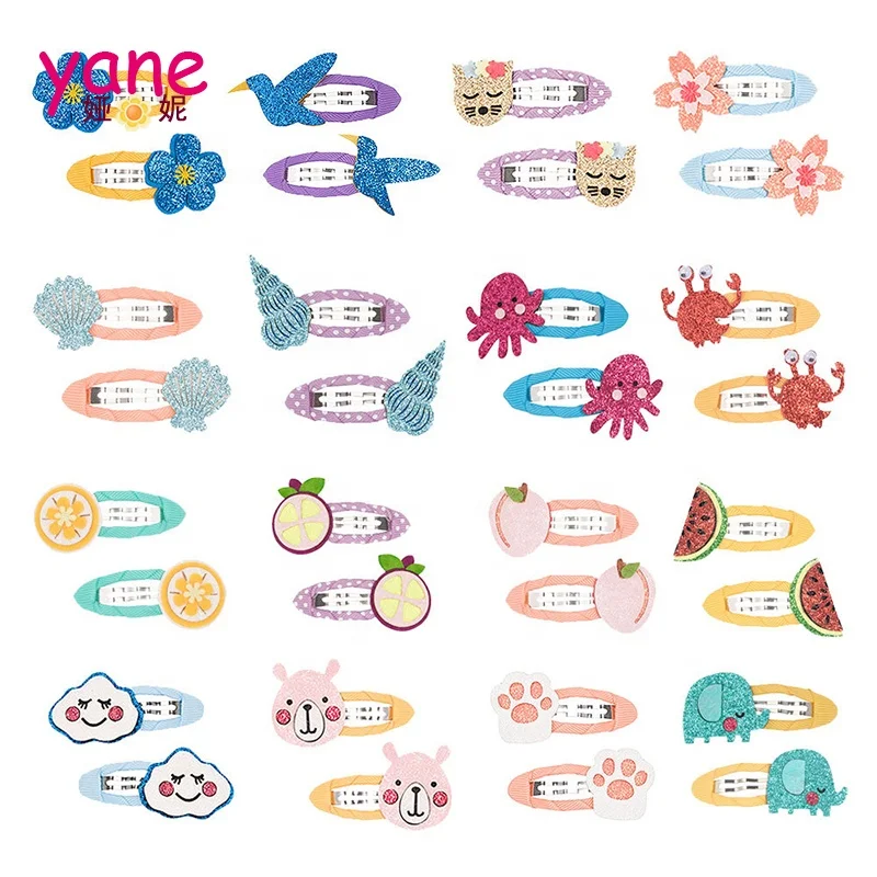 

Fashion wholesale lovely animals hair clips glitter fruit shell clip set children