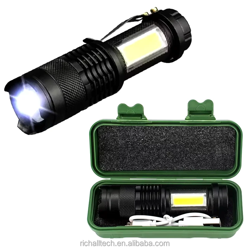 Super Bright Outdoor Zoom Dimmer Waterproof Rechargeable Torch Camping Lights Zoomable Emergency Mini COB Q5 LED Flashlight