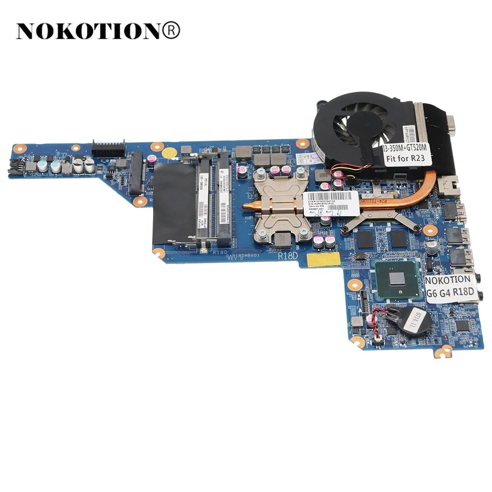 

655985-001 For HP Pavilion G4 G6 Laptop motherboard I3-370M GT520M With Heatsink fit for 649948-001 649950-001 R23 DA0R23MB6D0