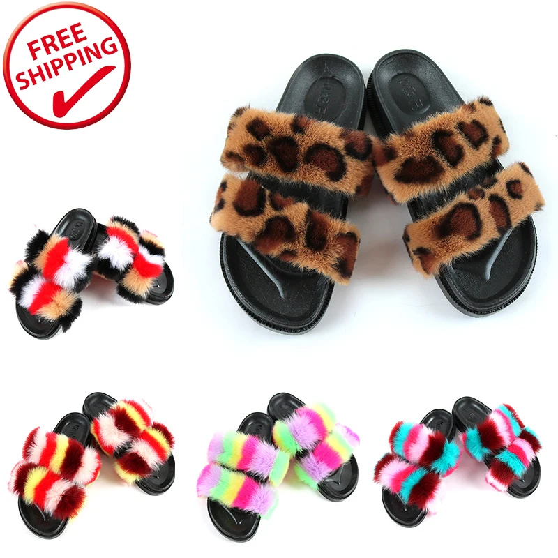 

Fashion Soft Fox Fluffy Faux Fur Pink Winter Plush Indoor Women House Slippers, Light brown, dark brown, white pink purple