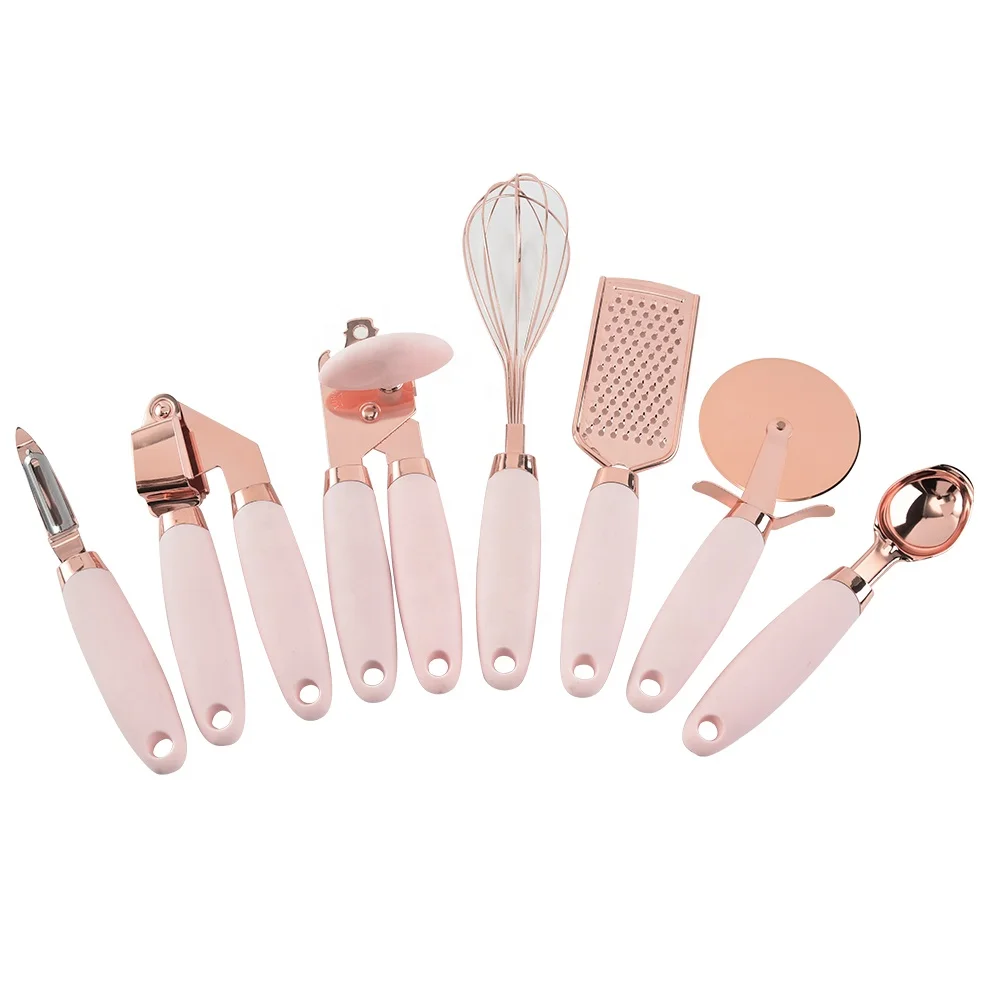 
America hot selling unique design in stock stainless steel 7pcs kitchen gadget set with copper finished 