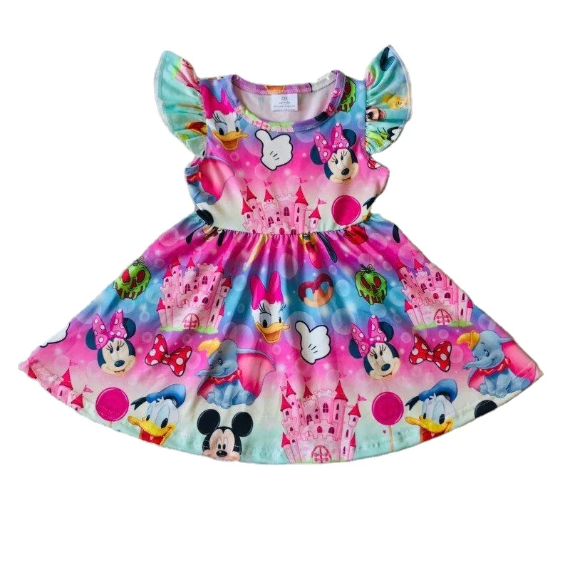 

Cartoon Print New Fashion Kids Baby Dresses Baby Girls Dress Pink Sweet Lovely High Quality Short Sleeve Summer Style Dress