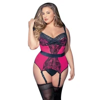 

wholesale Mesh Perspective Plus Size Lingerie Garter Sets Sexy for Fat Women with Suspender Belt