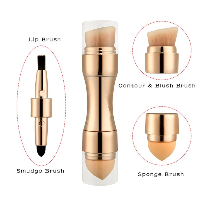 

Portable Retractable Rose Gold Separable 4 In 1 Brush Makeup,Custom Cosmetic Brush Makeup Set Vegan