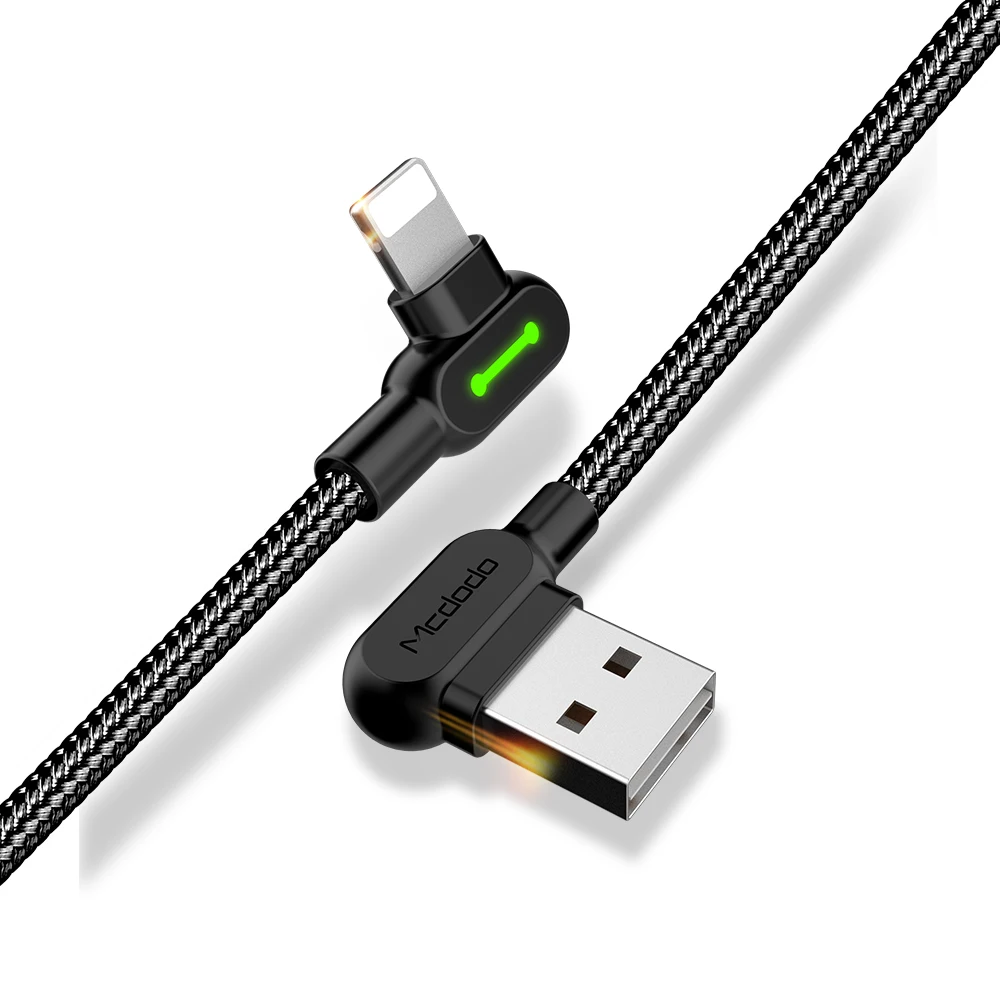 

Mcdodo Wholesale 0.5m/1.2m/1.8m/3m USB Cable 90 degree gaming charging cable Micro Usb Type C Charger usb data cable for iPhone, Black
