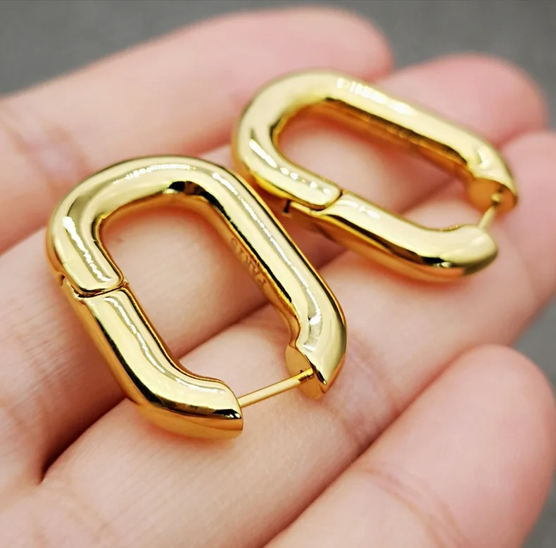 

18K Gold Filled Brass U Shape Huggies Earrings Elegant Minimalist Jewelry Golden Metal Hoop Earrings for Women, Gold plated
