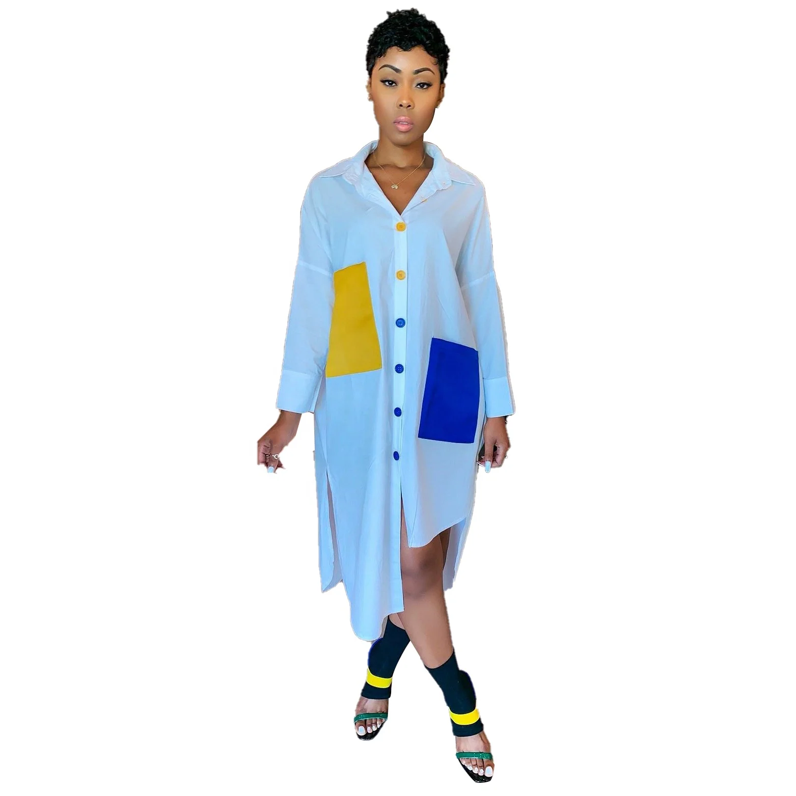 

DLL ladies Plus size spring women t shirt dress long sleeve streetwear patchwork dresses 2021