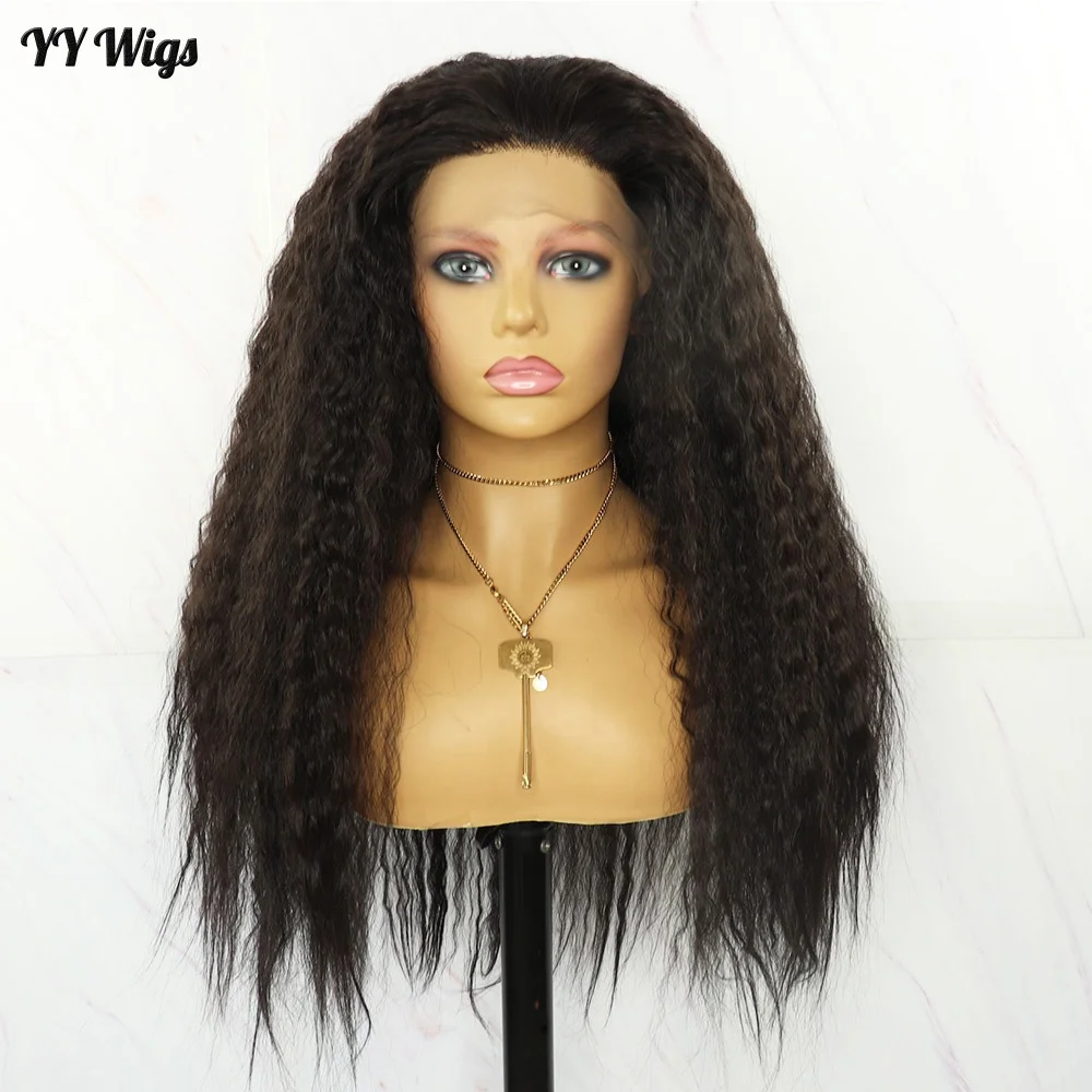 

Long Kinky Straight Black Wigs Futura Hair 13x4inch Heat Resistant Synthetic Hair Lace Front Wigs For Black Women