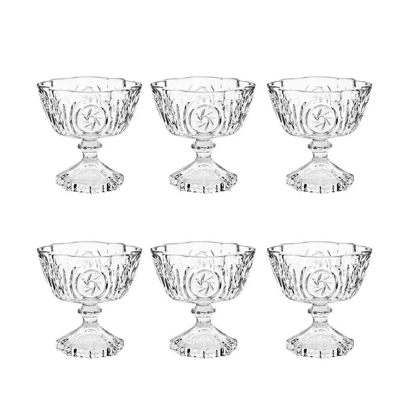 

High Quality Dessert Cups Glass Ice Cream Cup Engraved Glass Cup, Set of 6