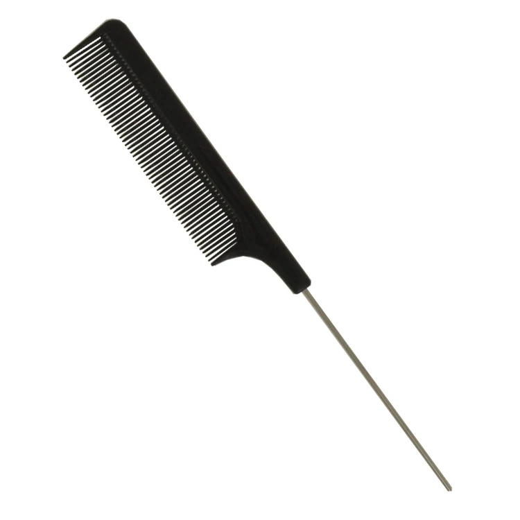 

Wholesale Custom printed hair tool styling Plastic and Metal Pin Rat Tail Head Static Hot Hair Comb with Logo, Black and could be customized