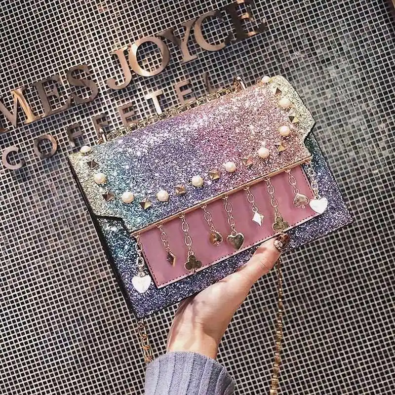 

Sequins Gradient Colors Metal Geometric Patterns Tassels Fashion Girls Women Crossbody Shoulder Bags Handbag