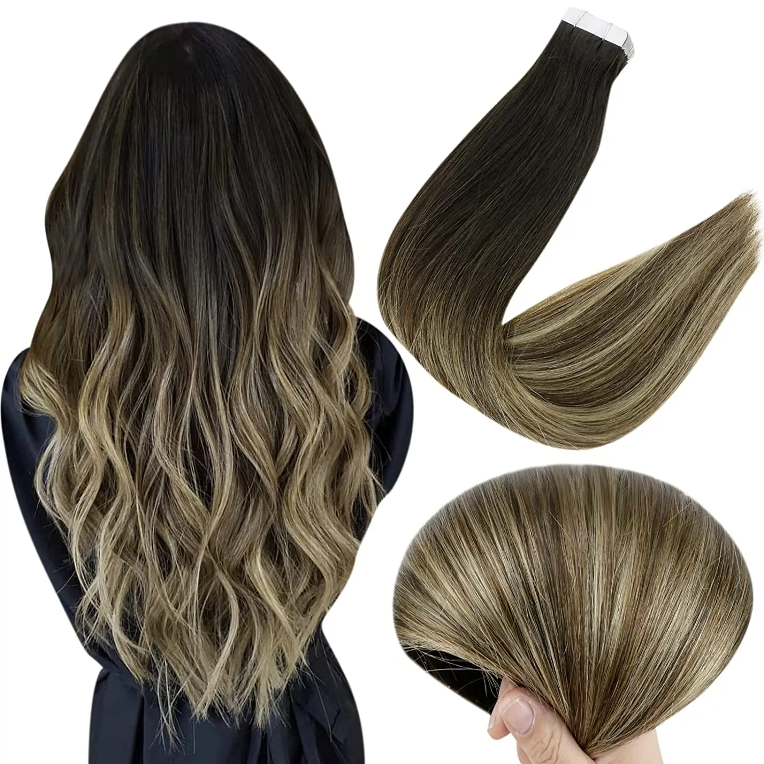

Best Selling Full Shine Silky Straight Hair Extensions #1B/6/27 Black to Caramel Blonde Tape in Remy Human Hair 20Pieces 50g