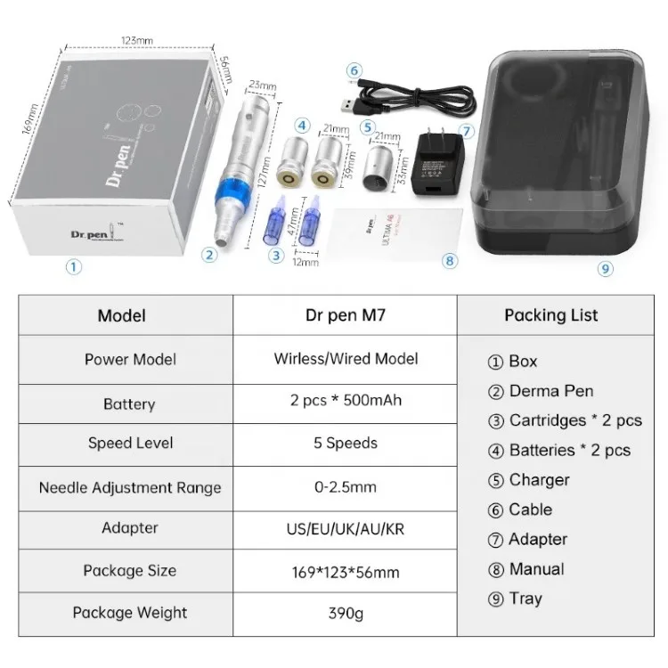 

Original Auto Anti-aging A6 Skin Needle Treatment Pen Derma Rechargeable Micro Needle Stamp Meso Derma Pen, Silver