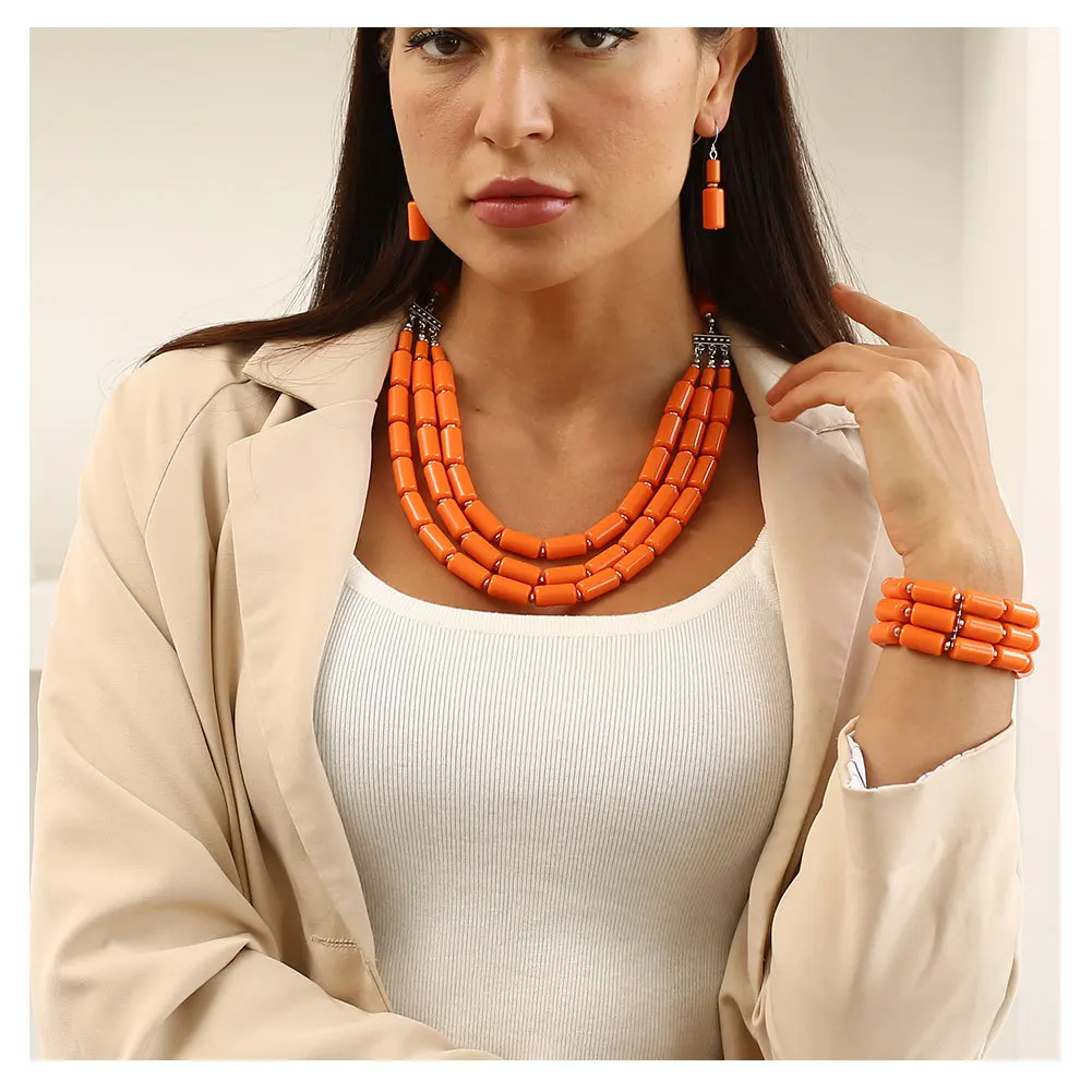 

Beads Necklace and Ball Bracelets Earrings for Women African Gold Color Rosary Beads Jewelry Party sets