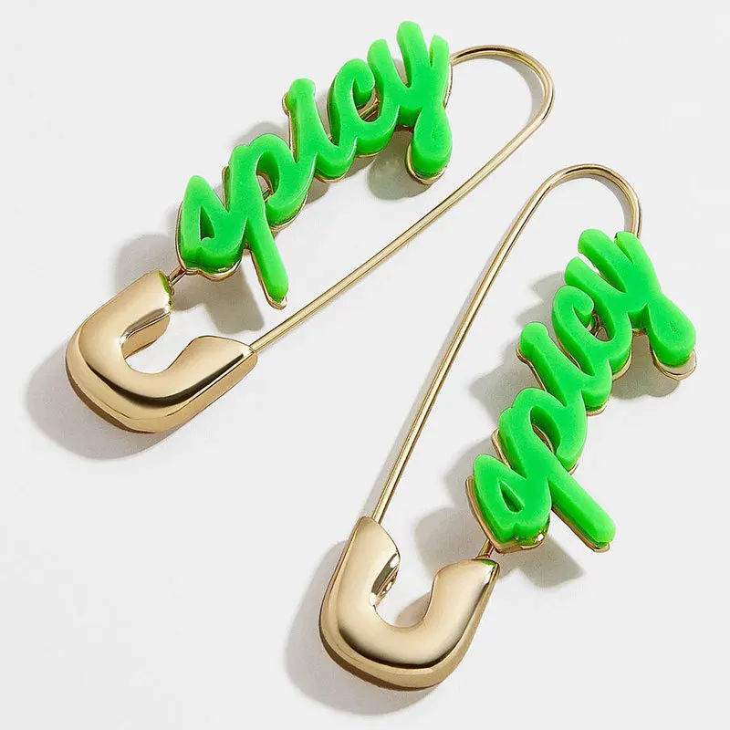 

2019 Fashion Jewelry Safety Pin Resin Letter Earrings Wire Needle Drop Earring For Women, As picture