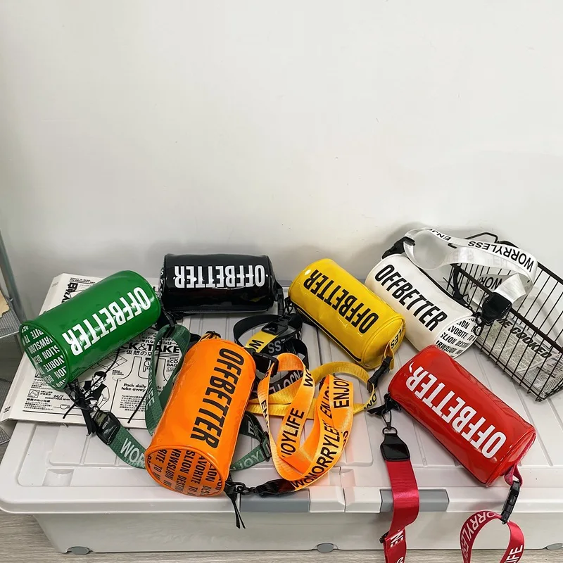 

Wholesale New Trend Letter Pvc Cylinder Small Bag Men'S And Women'S Fashion Sports Messenger Bag Pvc Waterproof Shoulder Bag, 6 colors