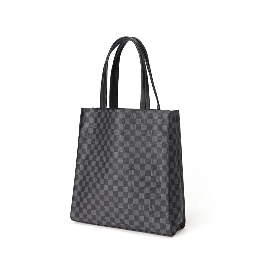 

Wholesale Lady Women Office Hand Bags Grey Plaid Pu Leather Men 's Vintage Business Tote Bag Handbag, Dark grey