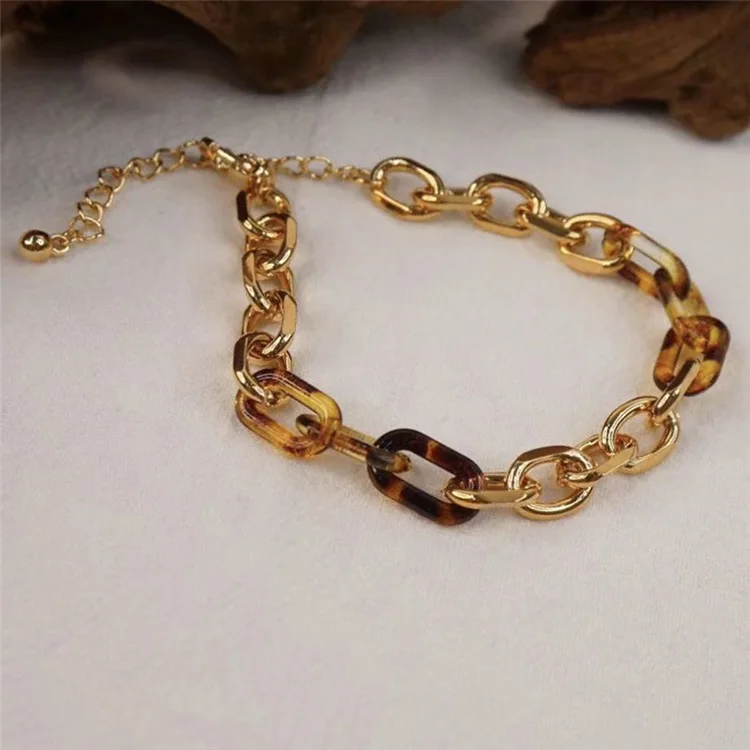 

OUYE Retro stitching all-match design acrylic metal chain bracelet for girl temperament personality leopard bracelet, Picture shows