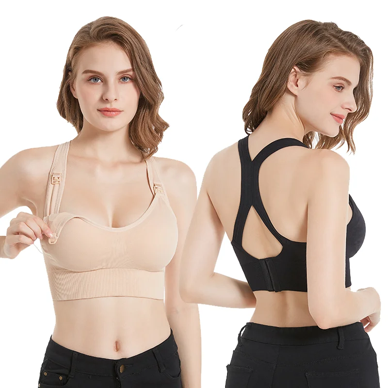 

Yinkaiya 3135 Wholesale Factory Direct Sale Upper Open Buckle Breastfeeding Maternity Seamless Sports Nursing Bra for Women, Black,beige