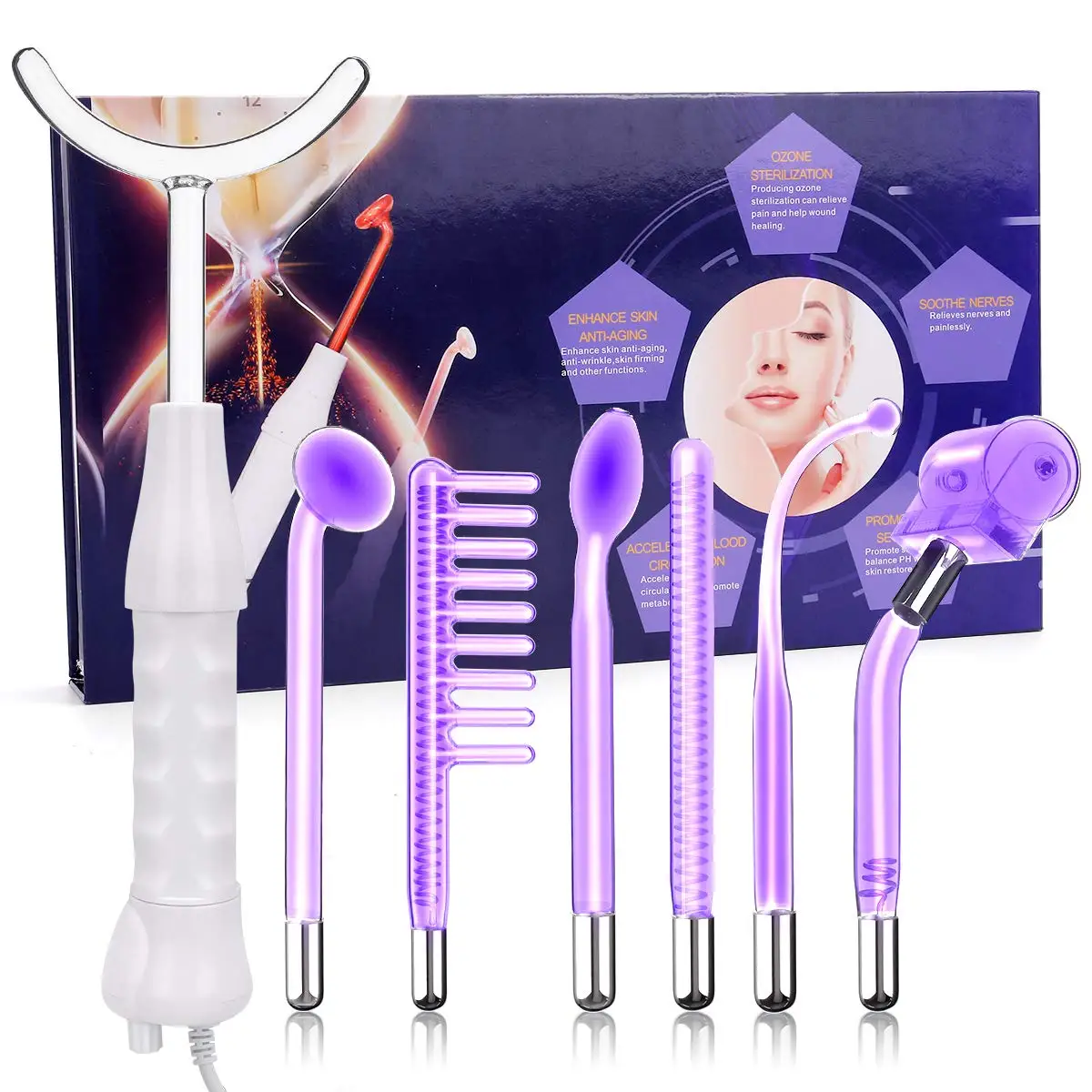 

Portable High Frequency Wand 7 in 1 Handheld High Frequency Facial Machine Electrode Wand