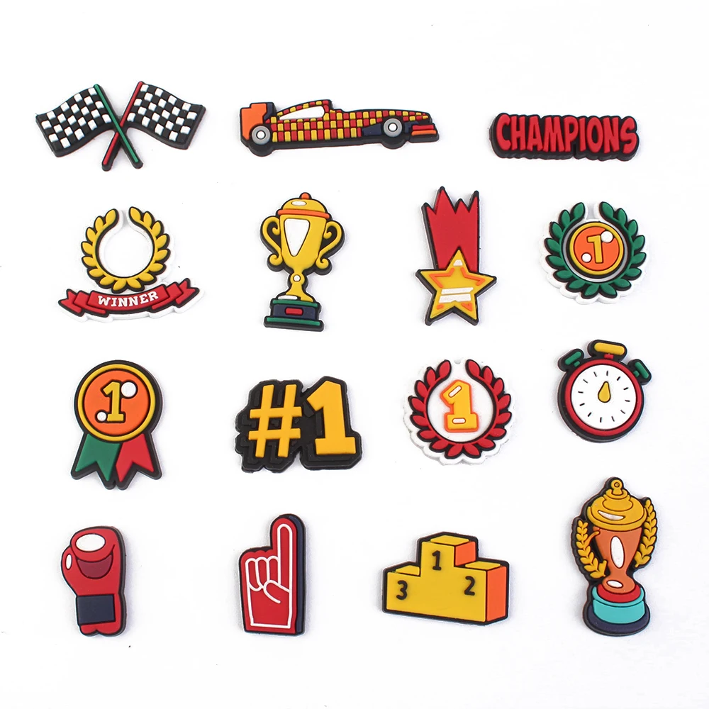 

2022 New PVC clog Formula One Racing Style shoe ornament Croc shoe charms cartoon Shoes buttons accessories, Picture