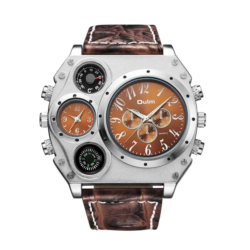 

Oulm 1349 hot sell brown male quartz watch original Genuine Leather Strap arabic numeral Chrono giant Casual reloj watch