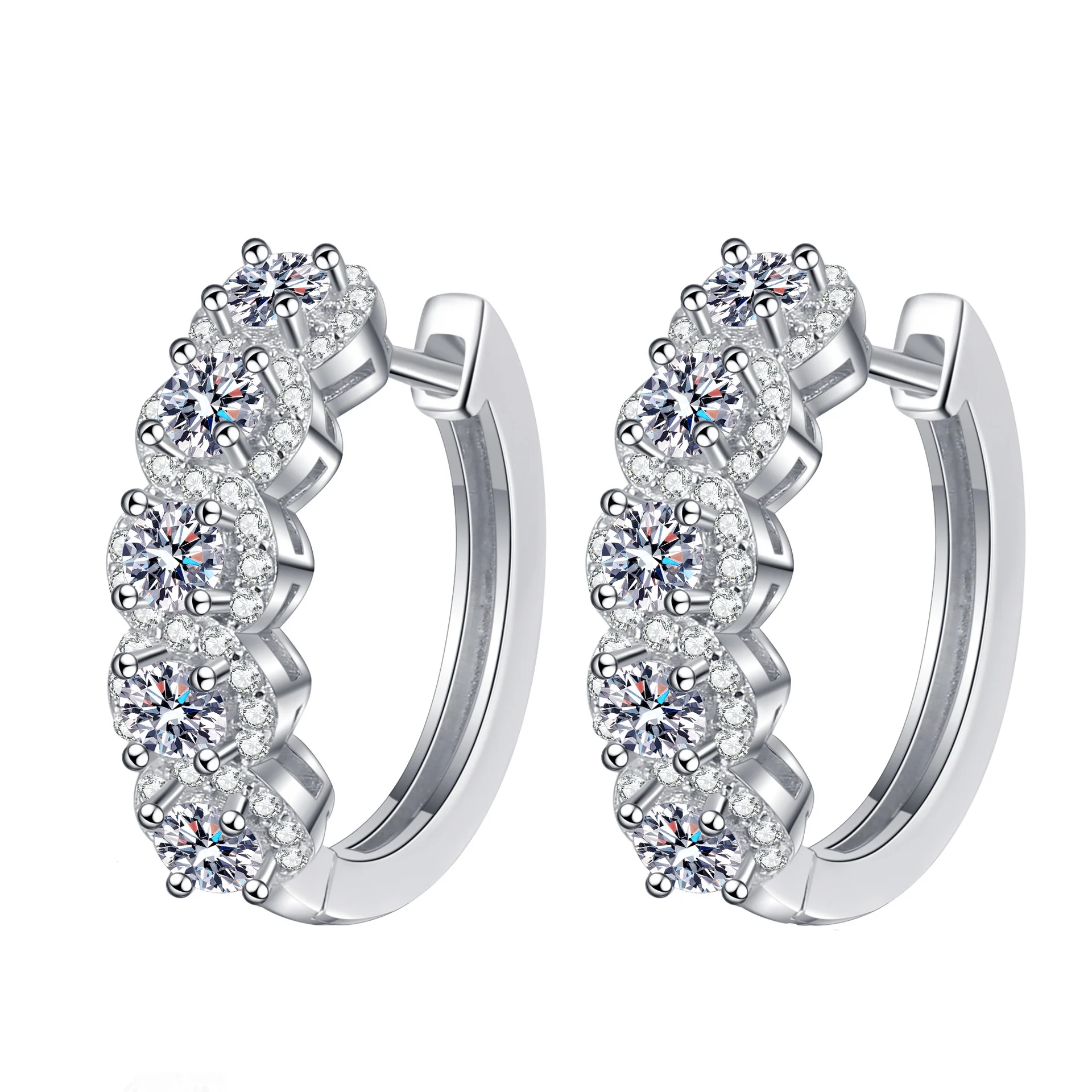Trendy Design Fashion Hoop 3mm D Color Moissanite Earrings Fine Jewelry 925 Sterling Silver Moissanite Earrings for Women