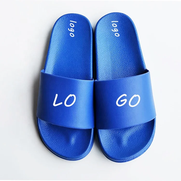 

Custom Men Wholesale Beach Blue Flip flops Slide Shoes Slides Foot Wear Bathroom Anti slip Sliders Slippers for Women and kids, Customized